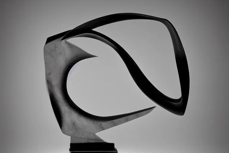 Prompt: a black and white photo of a sculpture, an abstract sculpture by isamu noguchi, zbrush central, precisionism, marble sculpture, biomorphic