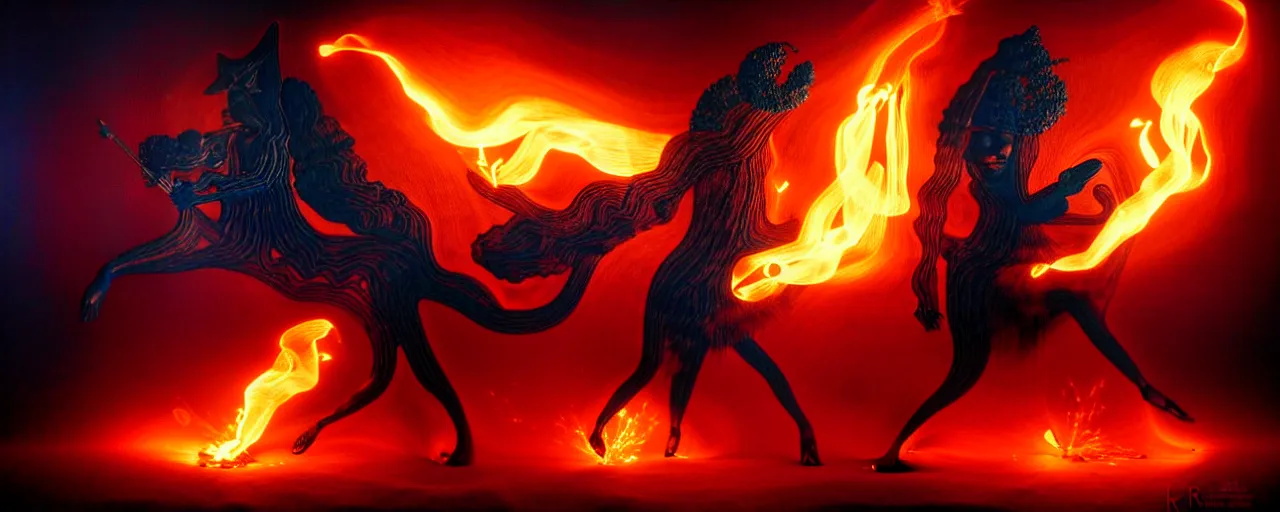 Image similar to whimsical fiery alchemical creatures, surreal dark uncanny painting by ronny khalil