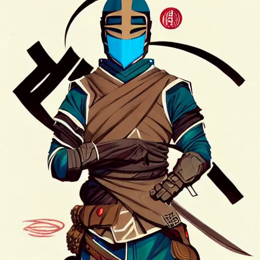 Image similar to concept art design illustration, shinobi!! 1 6 colors, logo, ink drawing, art by jc leyendecker and sachin teng