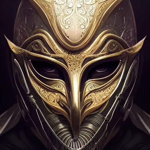 Image similar to Very very very very highly detailed epic photo of face with venetian mask, intricate, dystopian, sci-fi, extremely detailed, digital painting, artstation, concept art, smooth, sharp focus, illustration, intimidating lighting, incredible art by Artgerm and Vincent di Fate