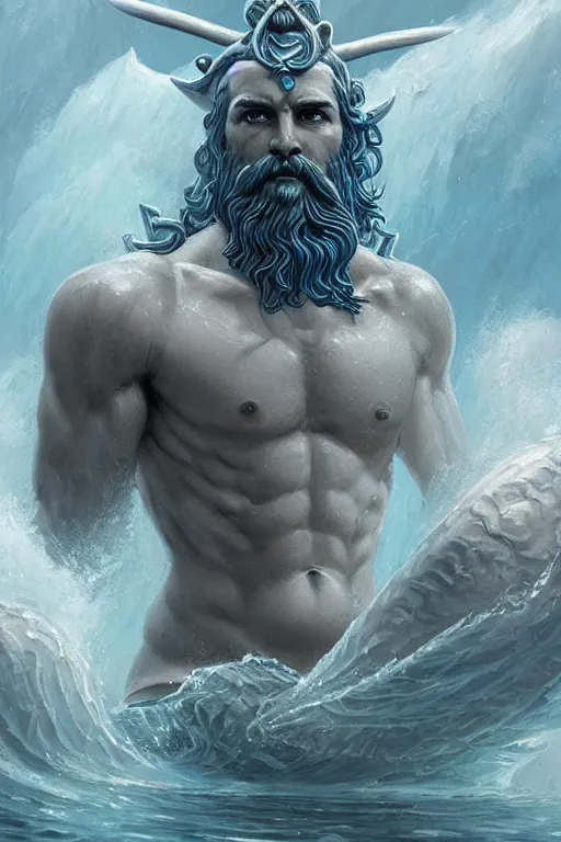 Prompt: poseidon humanoid god of the sea, trident, highly detailed, d & d, fantasy, highly detailed, digital painting, trending on artstation, concept art, sharp focus, illustration, art by artgerm and greg rutkowski and magali villeneuve