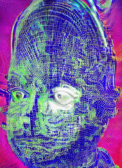 Image similar to god king of ai art, cpu gpu wafer, glitch art, notan, cyberwars by rene lalique, highly detailed, by william - adolphe bouguerea