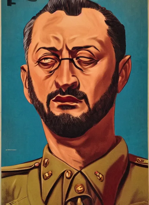 Prompt: Portrait Jean Reno gesture,look of hate, threatening pose, 1940s propaganda poster, full hd,highly detailed