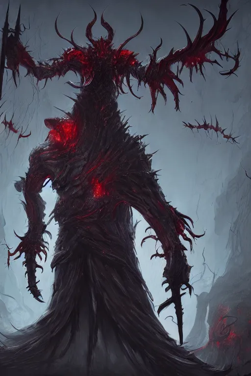 Image similar to a headless demon with unusually large arms as a Bloodborne boss, digital painting, WLOP, trending on artstation, 8k, epic composition, highly detailed, sharp focus