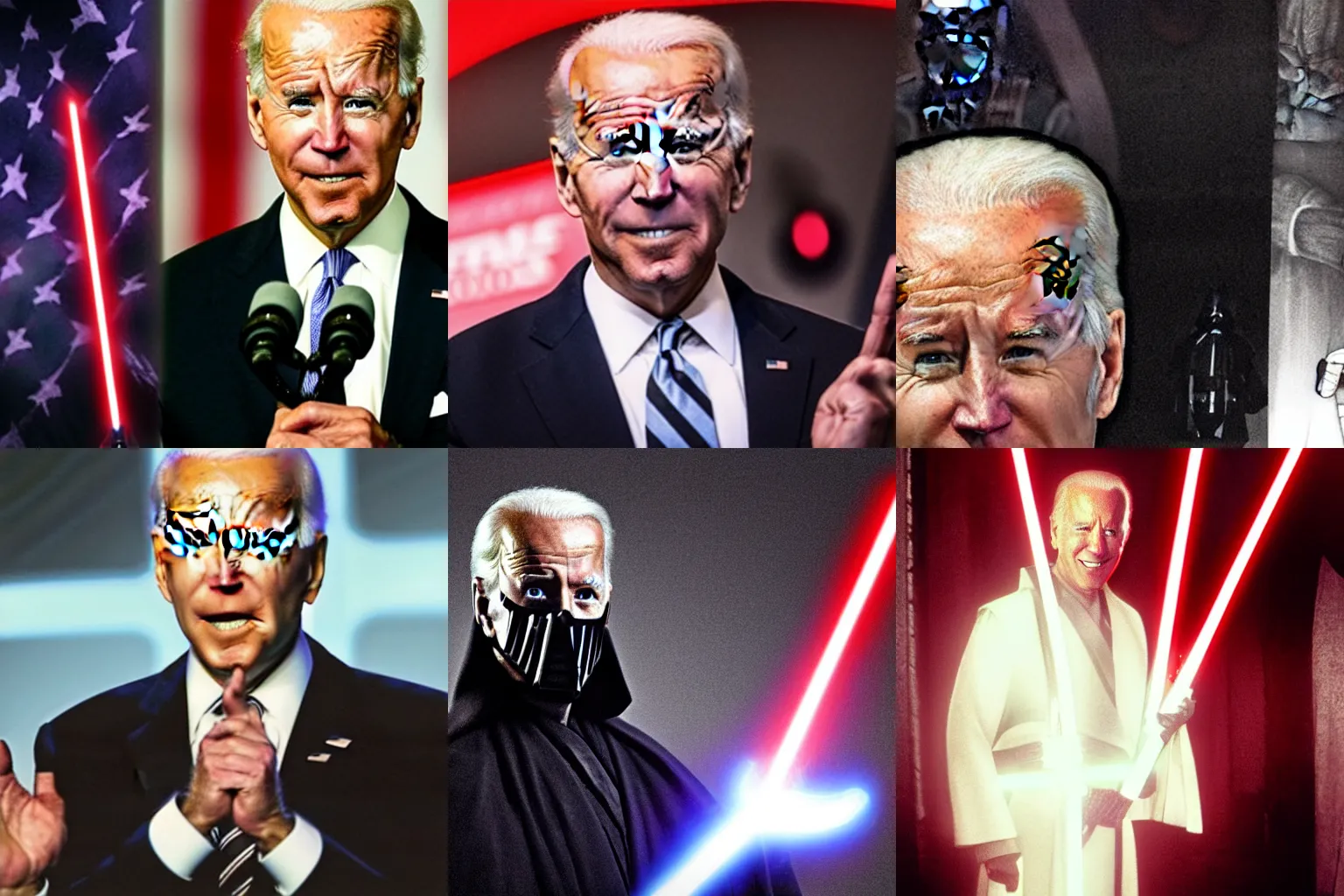 Prompt: Joe Biden as the Sith Emperor in Star Wars, dark photo