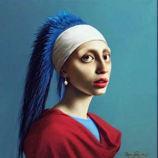 Image similar to sonic the hedgehog with a Pearl Earring painted by Beksinski