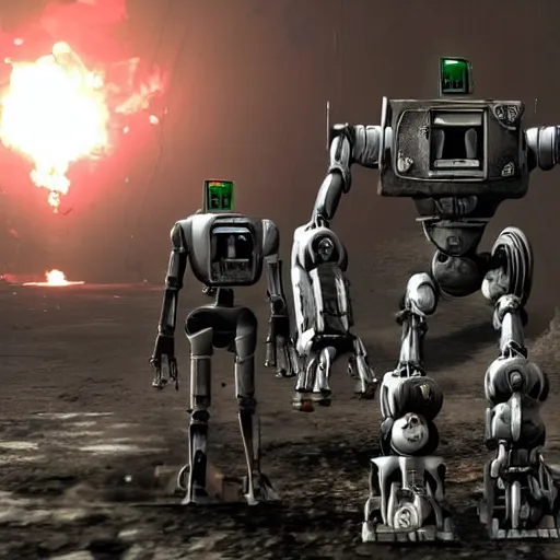 Prompt: robot death machines from the wasteland video game of it were made today instead of the 1980s