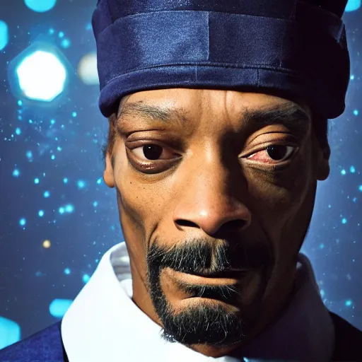 Prompt: snoop dogg as a man in a dark blue trenchcoat as the new doctor who, cinematic, volumetric lighting, f 8 aperture, cinematic eastman 5 3 8 4 film, photorealistic