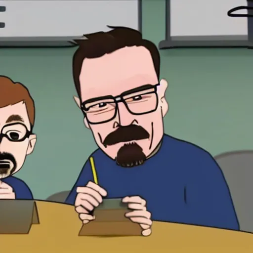 Prompt: Walter White and Elon Musk as kids sit in the classroom, animation, cinematic, 4k, detalied,