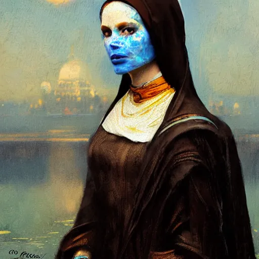 Prompt: the mona liza painted by greg rutkowski