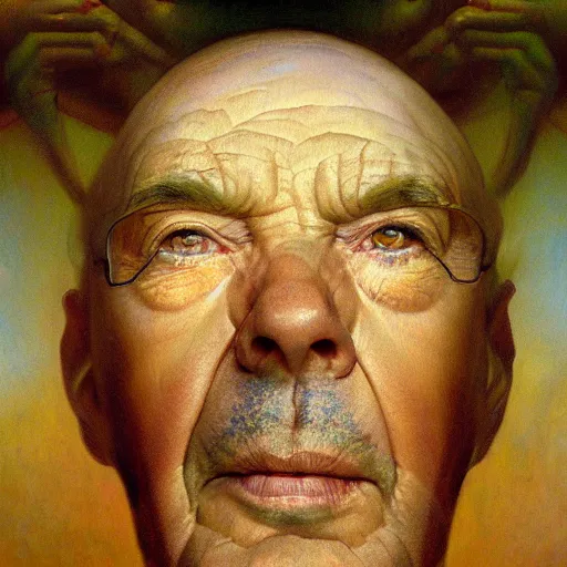 Image similar to hyperrealist portrait of a computer simulation of the earth used by aliens by beksinski and jeremy mann and alphonse mucha and stan lee, fantasy art, photo realistic, dynamic lighting, artstation, poster, volumetric lighting, very detailed faces, award winning, full face, symmetry