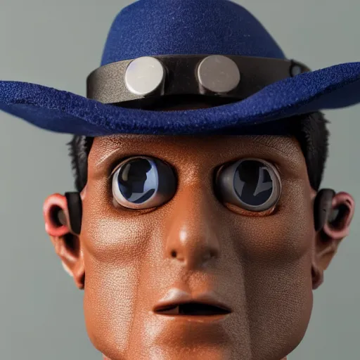 Image similar to close up of face of realistic tf 2 blue spy, 8 5 mm f / 1. 4