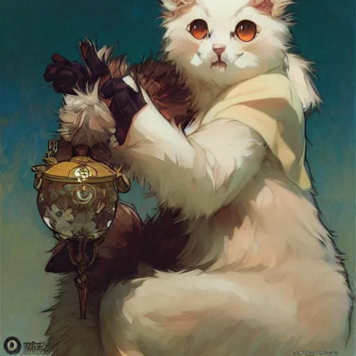 Prompt: Cuddly fuzzy fluffy animal, furry, cute, kawaii, illustration, art by Krenz Cushart and Artem Demura and alphonse mucha