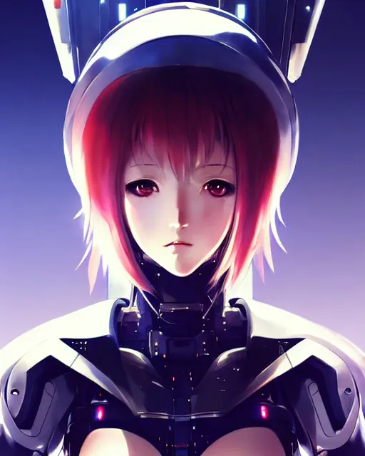 Image similar to portrait Anime Girl in mecha armor in night tokyo Sharp fine face pretty face, realistic shaded Perfect face, fine details. Anime. cyberpunk realistic shaded lighting by katsuhiro otomo ghost-in-the-shell, magali villeneuve, artgerm, rutkowski Jeremy Lipkin and Giuseppe Dangelico Pino and Michael Garmash and Rob Rey