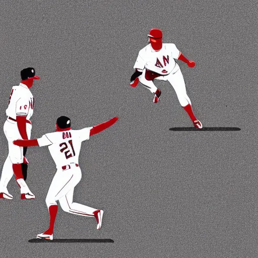 Image similar to mike trout and shohei ohtani holding hands and ascending towards the sky, drawing in the style of a new yorker cartoon