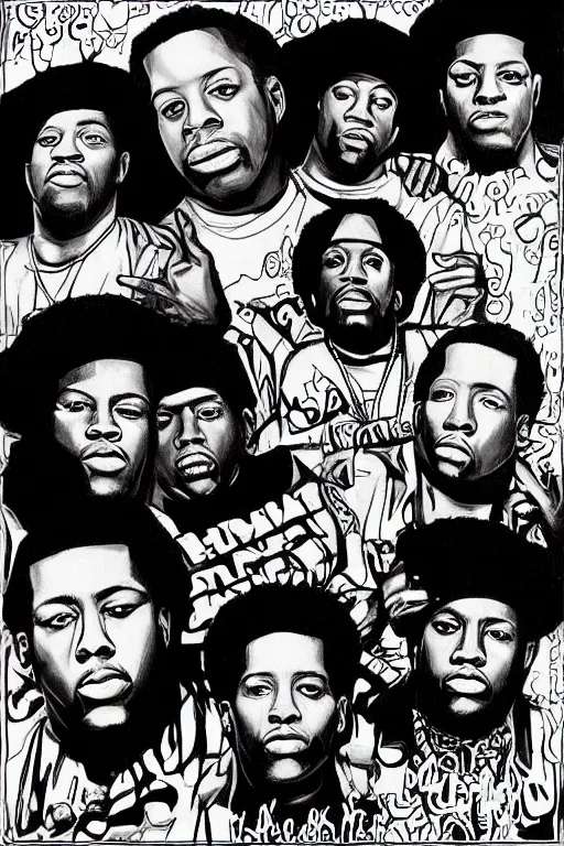 Image similar to a professionally drawn digital art image of the NWA rap group but they’re women, intricate, digital painting, trending on instagram, front photo, sharp focus, 1986 photo, award winning