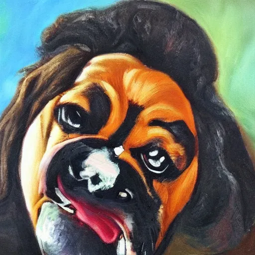 Prompt: danny devito as a hound dog detective, beautiful oil painting