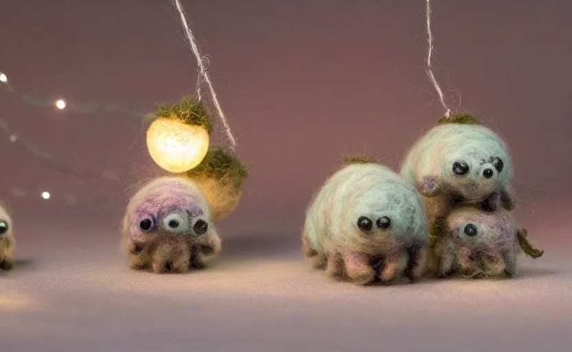 Prompt: tardigrade mini cafe tardigrade diorama with tardigrades macro photography, needle felted tardigrades, ambient, atmospheric photograph, string lights, romantic tardigrades