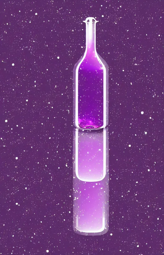 Image similar to purple liquid inside a bottle, universe background, minimalist artwork, symmetrical