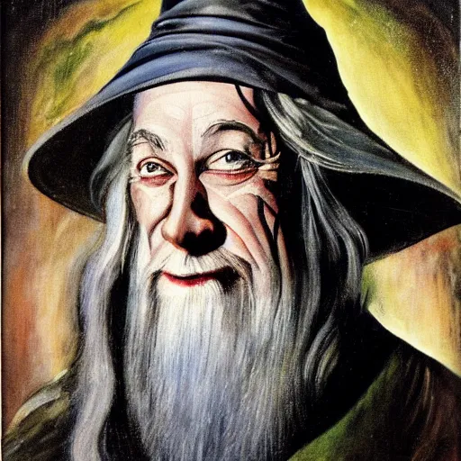 Image similar to a deliriously happy Gandalf Reeves, portrait oil painting by Otto Dix, oil on canvas (1921)