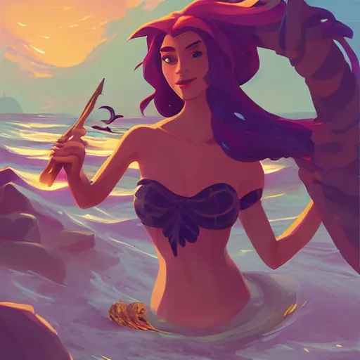 Image similar to painting mermaid treasure on sea of thieves game avatar hero smooth face median photoshop filter cutout vector, behance hd by jesper ejsing, by rhads, makoto shinkai and lois van baarle, ilya kuvshinov, rossdraws global illumination