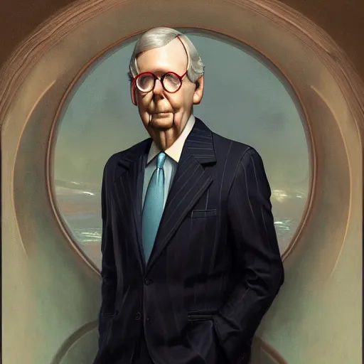 Prompt: amazingly beautiful portrait of a hyper realistic, frowning, sad mitch mcconnell ( ( turtle ) ) by greg rutkowski, artgerm, alphonse mucha, concept art, octane render, highly detailed, high quality, 8 k, soft lighting, path traced