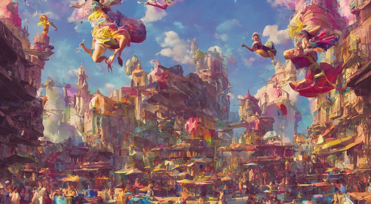 Image similar to bazaar zouk oriantal multicolorful sky shine place mosquet painting, sunny day, matte painting, bold shapes, hard edges, street art, trending on artstation, by huang guangjian and gil elvgren and sachin teng