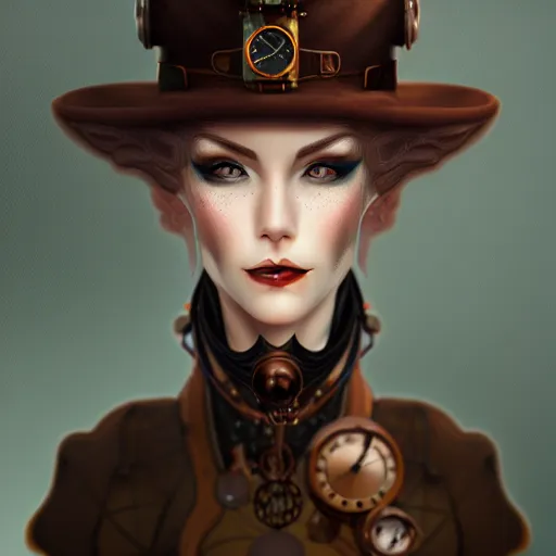 Prompt: character concept portrait of a steampunk woman with pale face, intricate, elegant, digital painting, concept art, smooth, sharp focus, illustration,