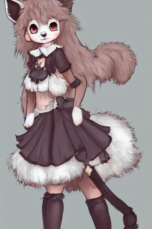 Image similar to a fox fursona!!! with a fluffy tail!!! wearing a maid outfit, highly detailed, digital art, trending on artstation, furry art!!!