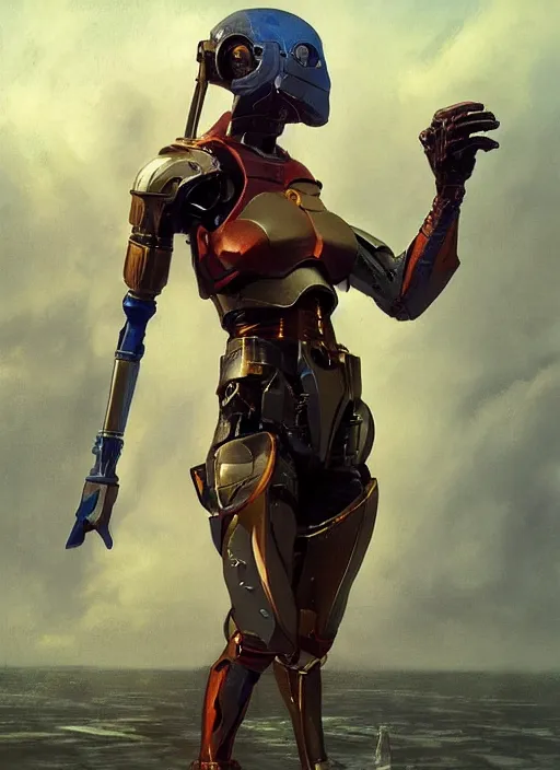 Prompt: hyper realistic photo of cyborg knight girl, full body, rule of thirds, saturated colors, cinematic, greg rutkowski, brom, james gurney, mignola, craig mullins, brian froud juan gimenez, moebius