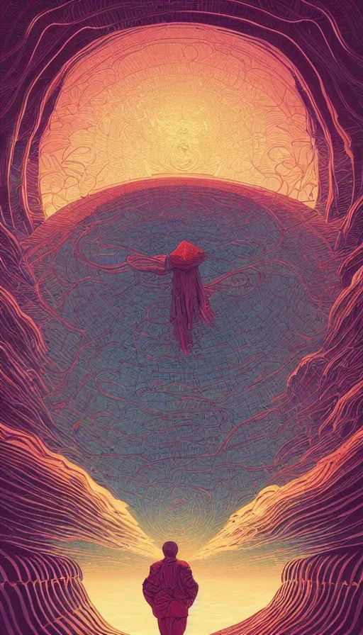 Prompt: The oracle of ancient dreaming on cosmic cloudscape, italian futurism, Dan Mumford, Victo Ngai, Kilian Eng, Josan Gonzalez