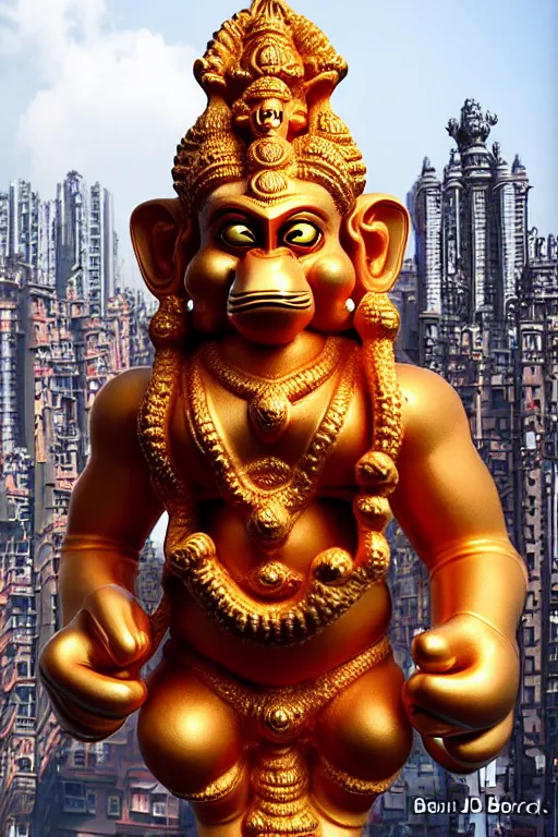 Image similar to high quality 3 d baroque biomorphic hanuman! buildings in mumbai!! centre, highly detailed, cinematic smooth, berenice abbott & john j. park, dramatic morning light, wide shot, high angle, uhd 8 k, sharp focus