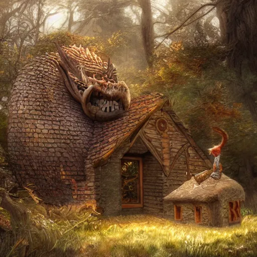 Prompt: hansel and gretel lakehouse dragon digital art, irina french, heraldo ortega, mandy jurgens golden ratio, art canvas, award winning, masterpiece trending on artstation 8 k 1 5 0 mpx