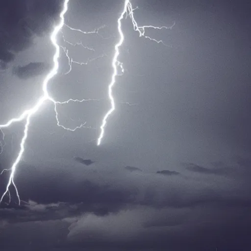 Prompt: giant eyeball in the sky, thunder and lightning in the background, dramatic lighting, melancholy