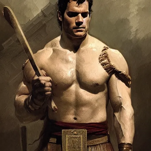 Image similar to henry cavill as a greek gladiator, gorgeous, amazing, muscular, intricate, highly detailed, digital painting, artstation, concept art, sharp focus, illustration, art by greg rutkowski and alphonse mucha