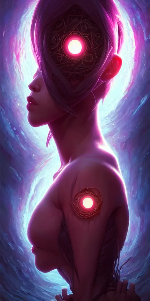 Image similar to azathoth girl save the earth, occlusion shadow, specular reflection, rim light, unreal engine, artgerm, artstation, art by hiroaki samura and ilya kuvshinov and ossdraws, intricate, highly detailed 8 k, cosmic horror illustration, extremely beautiful and aesthetic shape of face and body, movie poster