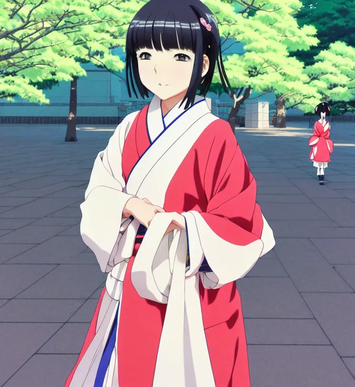 Prompt: anime visual, full body portrait of a japanese woman in traditional clothes outside a temple sweeping the ground, cute face by ilya kuvshinov, yoshinari yoh, makoto shinkai, katsura masakazu, dynamic perspective pose, detailed facial features, kyoani, rounded eyes, crisp and sharp, cel shad, anime poster, ambient light