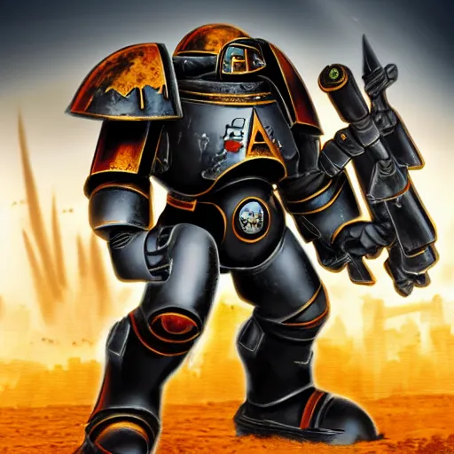 Prompt: fisher price warhammer space marine armor dynamic pose deviantart 4 k high detailed