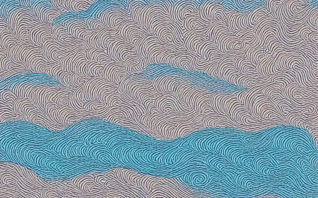 Image similar to a beautiful quiet beach in okinawa, fractal waves. japanese embroidery. retro minimalist art by jean giraud.