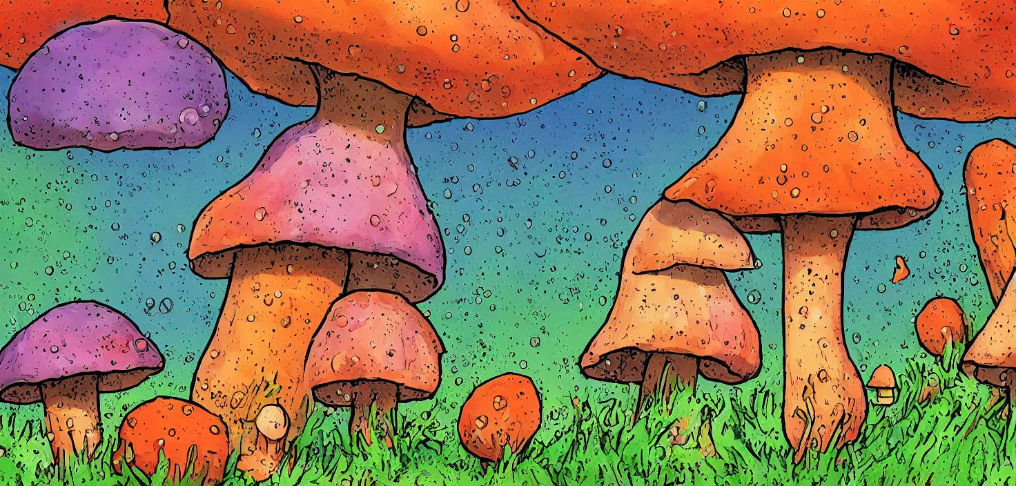 Image similar to a giant mushroom and a giant carrot aking a warm bubble bath, digital art in the style of Ralph goings