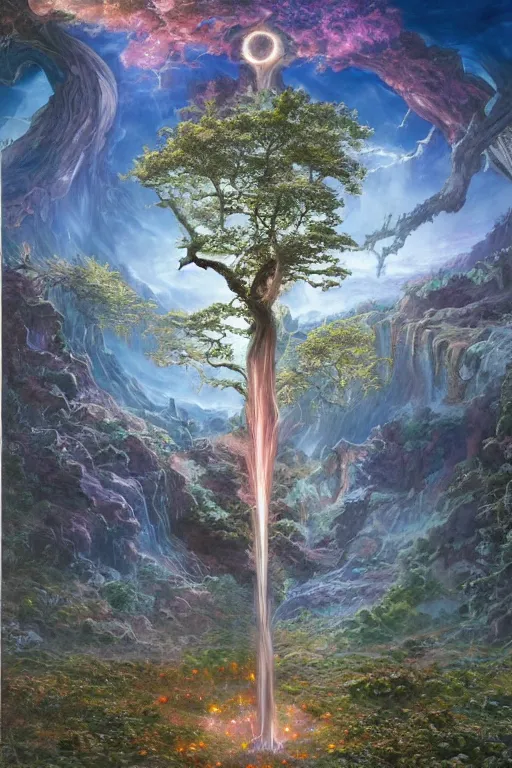 Image similar to tree of life, four seasons, volymetric light, highly detailed matte painting by noriyoshi ohrai, charlie bowater and mark brooks