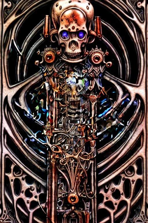 Image similar to steam necropolis, memento mori, gothic, neo - gothic, art nouveau, hyperdetailed copper patina medieval icon, philippe druillet, ralph mcquarrie, concept art, steampunk