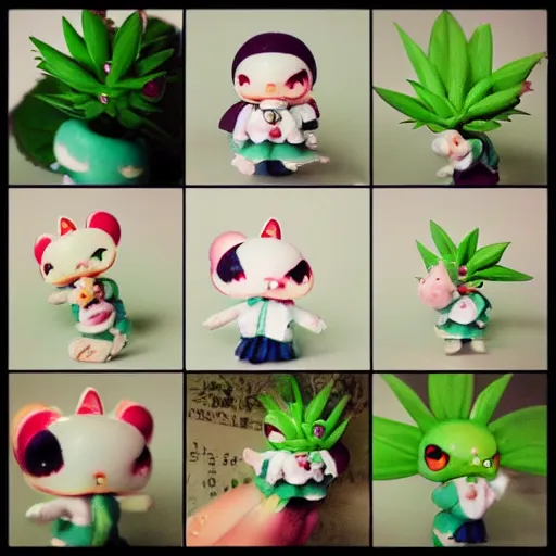 Image similar to 35mm of a very cute adorable and creative Japanese mascot character, very magical and dreamy, kawaii, lush plant and magical details