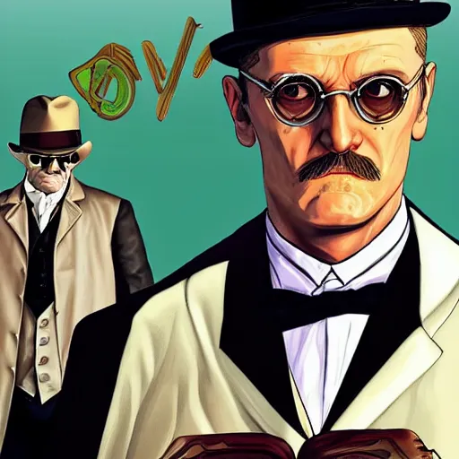 Image similar to James Joyce GTA V cover art