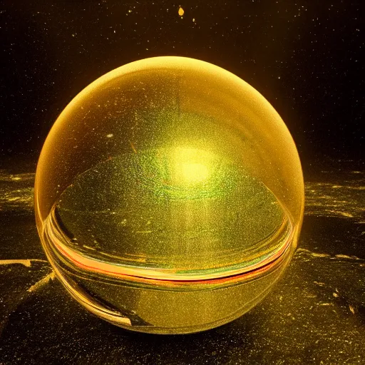 Image similar to tilt shift sphere underwater huge light intricate reflection diffraction refraction marble gold obsidian preraffaellite photography cut, octane, artstation render 8 k neon