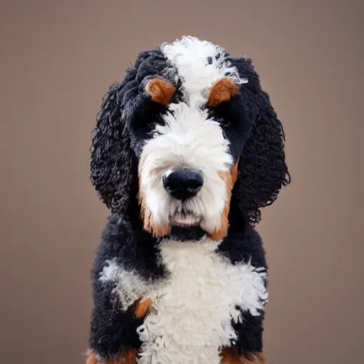 Image similar to bernedoodle made out of cotton studio lighting