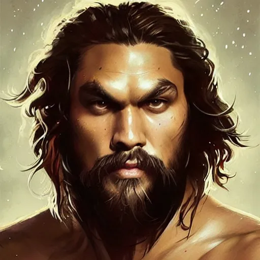 Image similar to “ portrait of jason momoa by greg rutkowski, young, attractive, highly detailed portrait, scifi, digital painting, artstation, concept art, smooth, sharp foccus ilustration, artstation hq ”