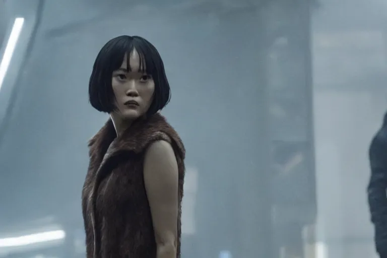 Prompt: rinko kikuchi in a still of the movie blade runner 2 0 4 9 ( 2 0 1 7 )