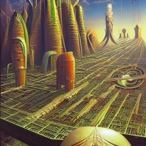 Prompt: cyberpunk by jacek yerka, alex gray, zdzisław beksiński, vladimir kush, dariusz zawadzki, jeffrey smith and h.r. giger, oil on canvas, 8k highly professionally detailed, trending on artstation