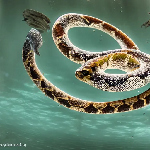 Image similar to a snake whale hybrid, 1 2 0 mm underwater photography, super high resolution